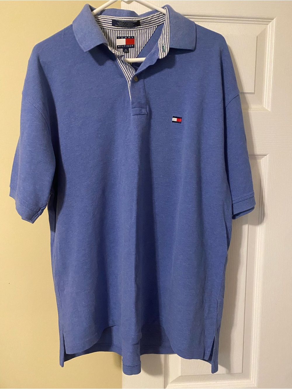 Tommy Hilfiger Light Blue Polo with Striped Collar Detail
